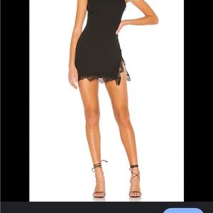 REVOLVE Black One Shoulder Dress with Lace Trim